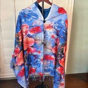 Floral Blue and Red Women's Shawl